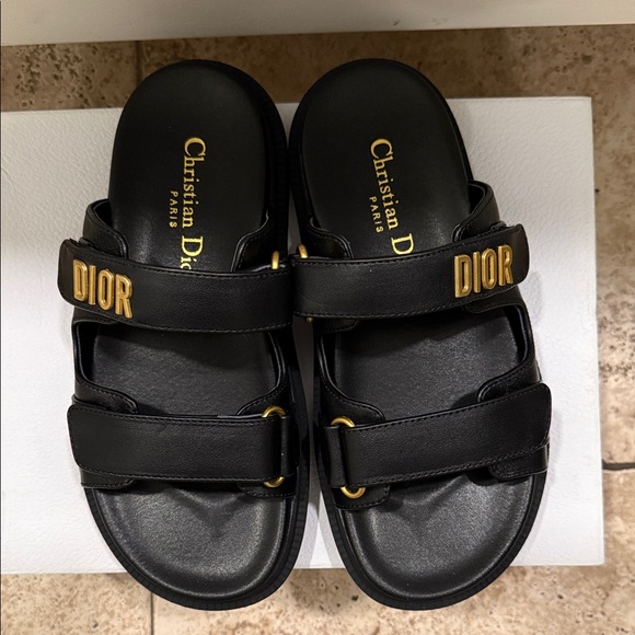 Dior Black Slides with Gold Lettering - Picture 2 of 3